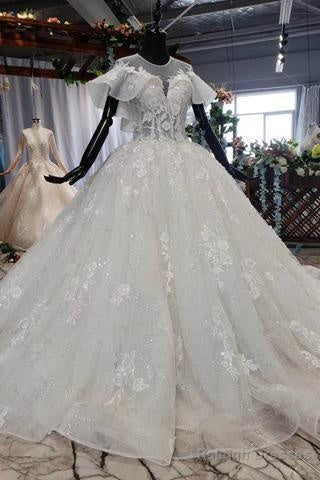 Elegant Ball Gowns Big Wedding Dress Appliques Bridal Dresses With Short Sleeves