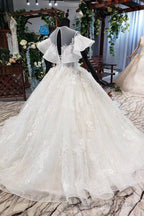 Elegant Ball Gown Big Wedding Dresses, Appliques Bridal Dress With Short Sleeves