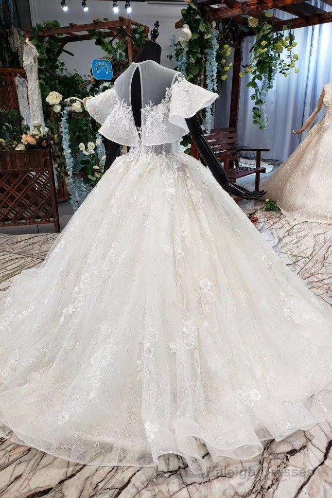 Elegant Ball Gowns Big Wedding Dress Appliques Bridal Dresses With Short Sleeves