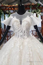 Elegant Ball Gowns Big Wedding Dress Appliques Bridal Dresses With Short Sleeves