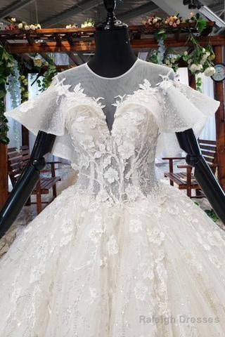 Elegant Ball Gowns Big Wedding Dress Appliques Bridal Dresses With Short Sleeves