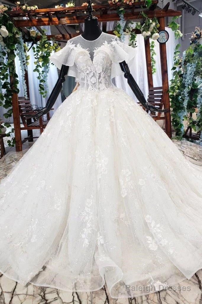 Elegant Ball Gowns Big Wedding Dress Appliques Bridal Dresses With Short Sleeves Main image