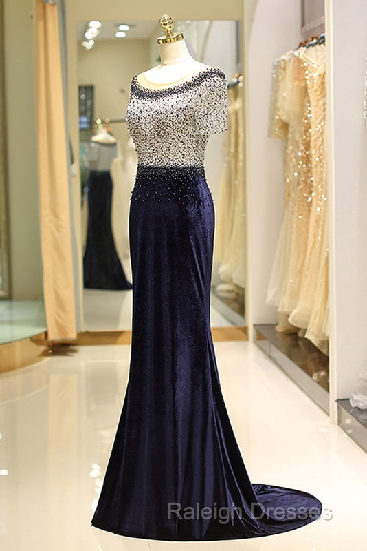 Elegant Beaded Formal Evening Dresses With Short Sleeves Secondary image