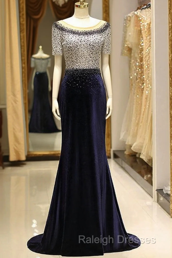 Elegant Beaded Formal Evening Dresses With Short Sleeves Main image