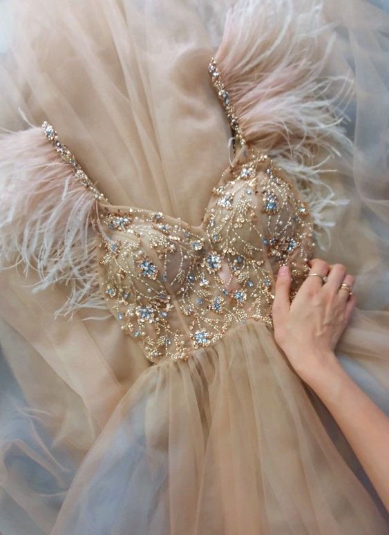 Champagne Gold Gorgeous Elegant Sparkling Exquisite Beaded Long Elegant Tulle Formal Prom Dress Evening Gown Party Dress Main image