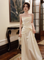 Elegant Beige Spaghetti Strap Square Neck Knot-Embellished Satin Long Formal Prom Dress Bridesmaid Dress