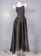 Elegant Black A-Line Spaghetti Strap Satin Long Formal Prom Dress