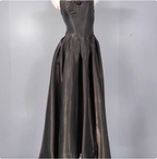 Elegant Black A-Line Spaghetti Strap Satin Long Formal Prom Dress