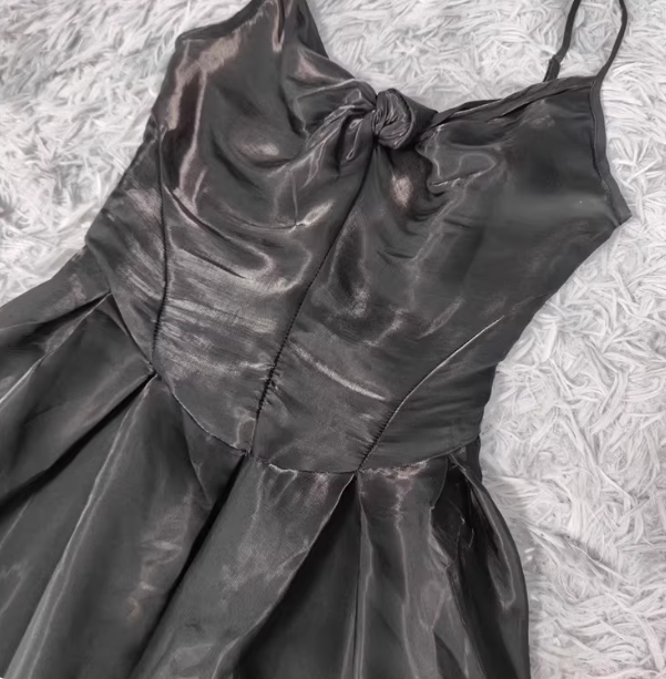 Elegant Black A-Line Spaghetti Strap Satin Long Formal Prom Dress