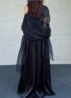 Elegant Black A-Line Square Neck Spaghetti Strap Sequined Tulle Long Formal Prom Dress