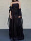 Elegant Black A-Line Square Neck Spaghetti Strap Sequined Tulle Long Formal Prom Dress