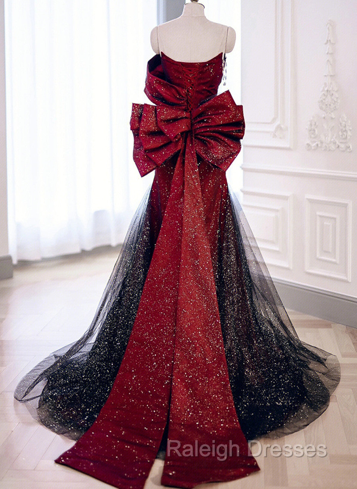 Elegant Black And Red Sweetheart Mermaid Long Prom Dress, Red Evening Dress