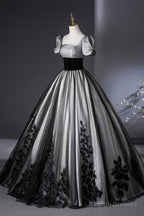 Elegant Black And Silver Lace Long Prom Dress, A-Line Square Neck Party Dress