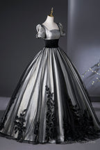 Elegant Black And Silver Lace Long Prom Dress, A-Line Square Neck Party Dress