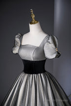 Elegant Black And Silver Lace Long Prom Dress, A-Line Square Neck Party Dress