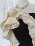 Elegant Black And White Color-Blocked Mermaid Strapless Velvet Satin Long Formal Prom Dress