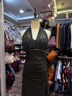 Elegant Black Mermaid Halter Neck Chiffon Long Formal Prom Dress