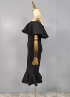 Elegant Black Mermaid Off-The-Shoulder Ruffled Satin Formal Prom Dress