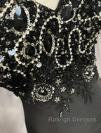 Elegant Black Mermaid Satin Beaded Sequin Long Prom Dress, Sweetheart Neck Evening Dress