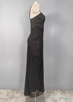 Elegant Black Mermaid Spaghetti Strap Ruched Chiffon Long Formal Prom Dress