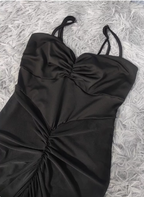 Elegant Black Mermaid Spaghetti Strap Ruched Chiffon Long Formal Prom Dress