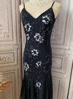 Elegant Black Mermaid Spaghetti Strap V-Neck Beaded Chiffon Long Formal Prom Dress