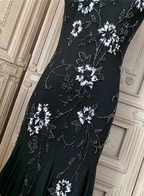Elegant Black Mermaid Spaghetti Strap V-Neck Beaded Chiffon Long Formal Prom Dress