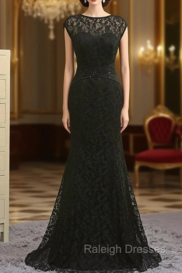 Elegant Black Mother Of The Bride Dresses Mermaid Cap Sleeves Lace Main image
