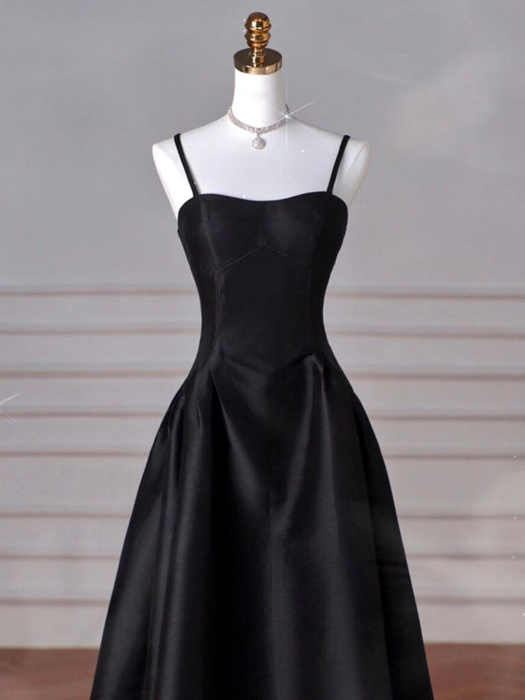 Elegant Black A-Line Satin Prom Dresses Long Long Prom Dresses