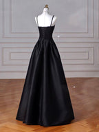 Elegant Black A-Line Satin Prom Dresses Long Long Prom Dresses