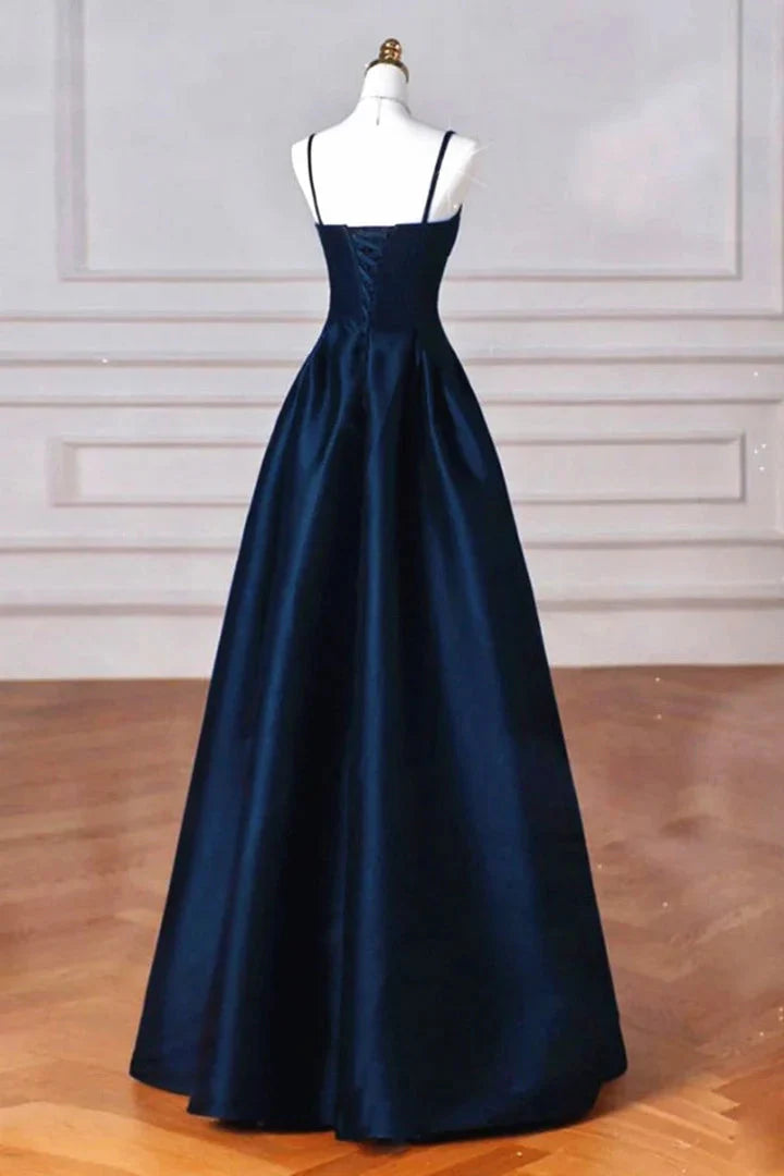 Elegant Black A-Line Satin Prom Dresses Long Long Prom Dresses