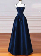 Elegant Black A-Line Satin Prom Dresses Long Long Prom Dresses