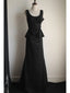 Elegant Black Pleated U-Neck Mermaid Satin Long Formal Prom Dress