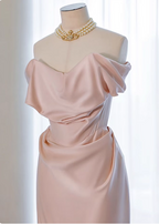 Elegant Black Slim-Fit Off-The-Shoulder Satin Long Formal Prom Dress