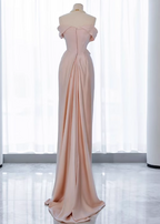 Elegant Black Slim-Fit Off-The-Shoulder Satin Long Formal Prom Dress