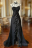 Elegant Black Spaghetti Strap Mermaid Chiffon Prom Dress