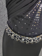 Elegant Black Spaghetti Strap Sequin Beaded Split Chiffon Long Formal Prom Dress