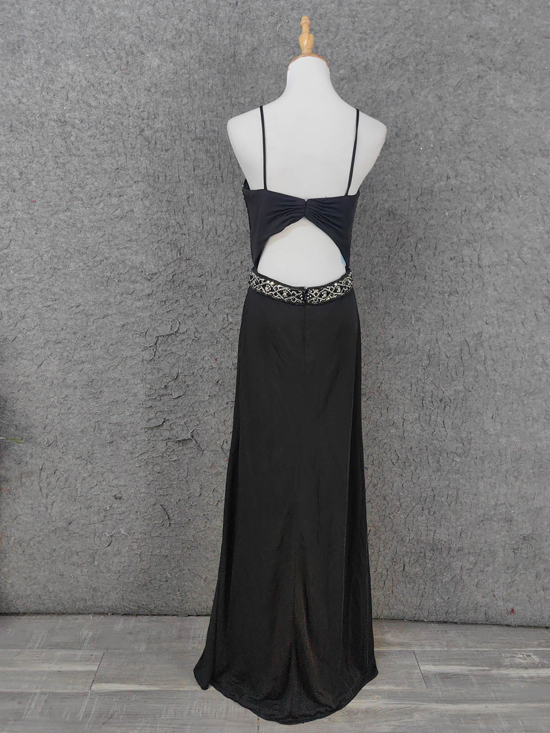 Elegant Black Spaghetti Strap Sequin Beaded Split Chiffon Long Formal Prom Dress