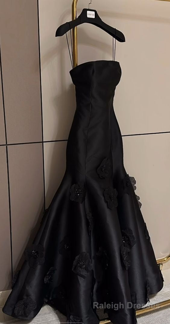 Elegant Black Spaghetti Straps Prom Dress Wedding Party Dresses Main image
