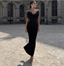 Elegant Black Strapless Feather Satin Bodycon Long Formal Prom Dress