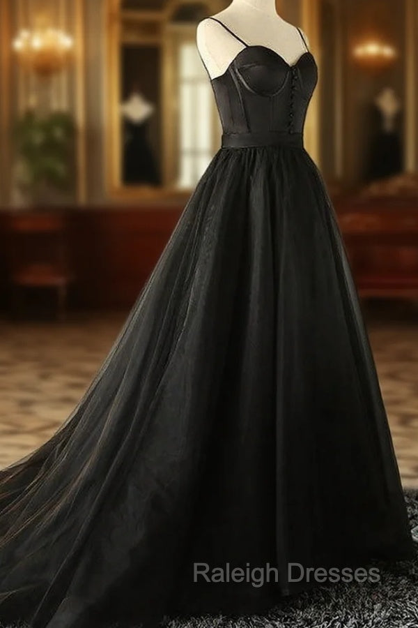 Elegant Black Straps Tulle Sweetheart Prom Dress, Black Party Dress Secondary image