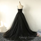 Elegant Black Straps Tulle Sweetheart Prom Dress, Black Prom Dress