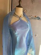 Elegant Blue Halter Neck Mermaid Satin Long Formal Prom Dress