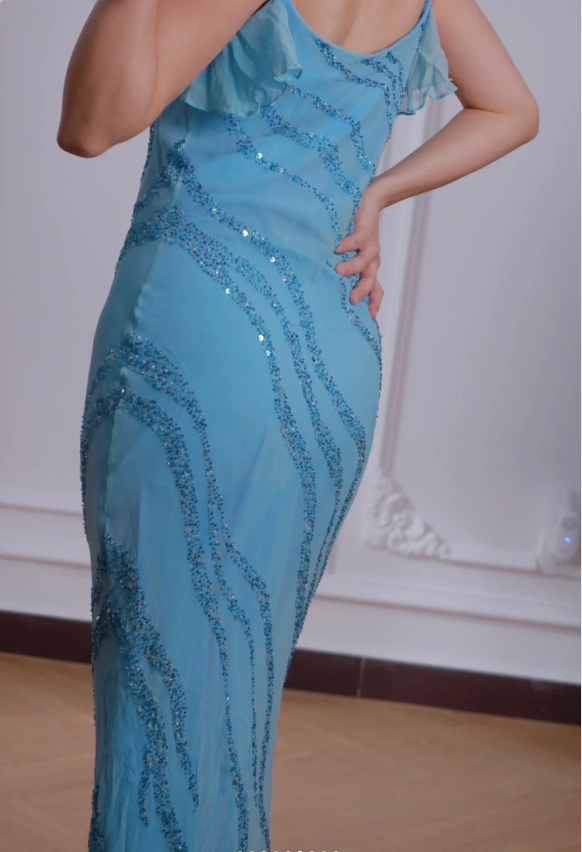 Elegant Blue Mermaid Chiffon Long Formal Prom Dress