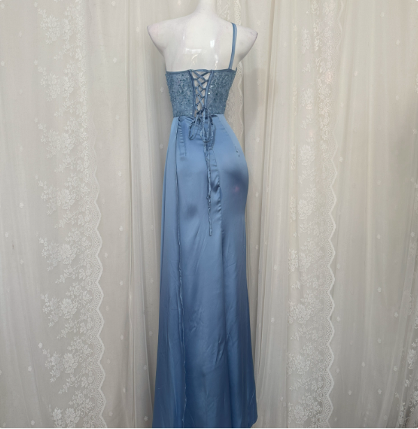 Elegant Blue Mermaid One-Shoulder Sequin Beaded Long Formal Prom Dress Secondary image