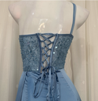 Elegant Blue Mermaid One-Shoulder Sequin Beaded Long Formal Prom Dress