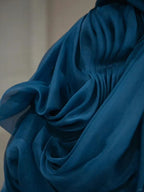 Elegant Blue One Shoulder Tulle Floor Length Wedding Dress