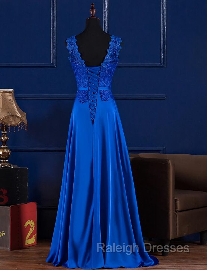 Elegant Blue Satin A-line Long Prom Dress , Bridesmaid Dress for Sale Secondary image