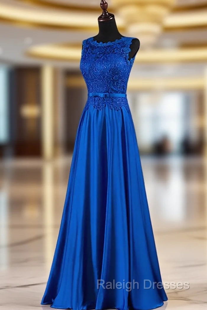 Elegant Blue Satin A Line Prom Dresses Long Bridesmaid Dresses for Sale Main image