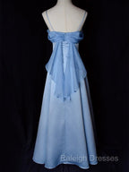 Elegant Blue Satin Spaghetti Straps Evening Gown A Line Long Party Dress Prom Dress